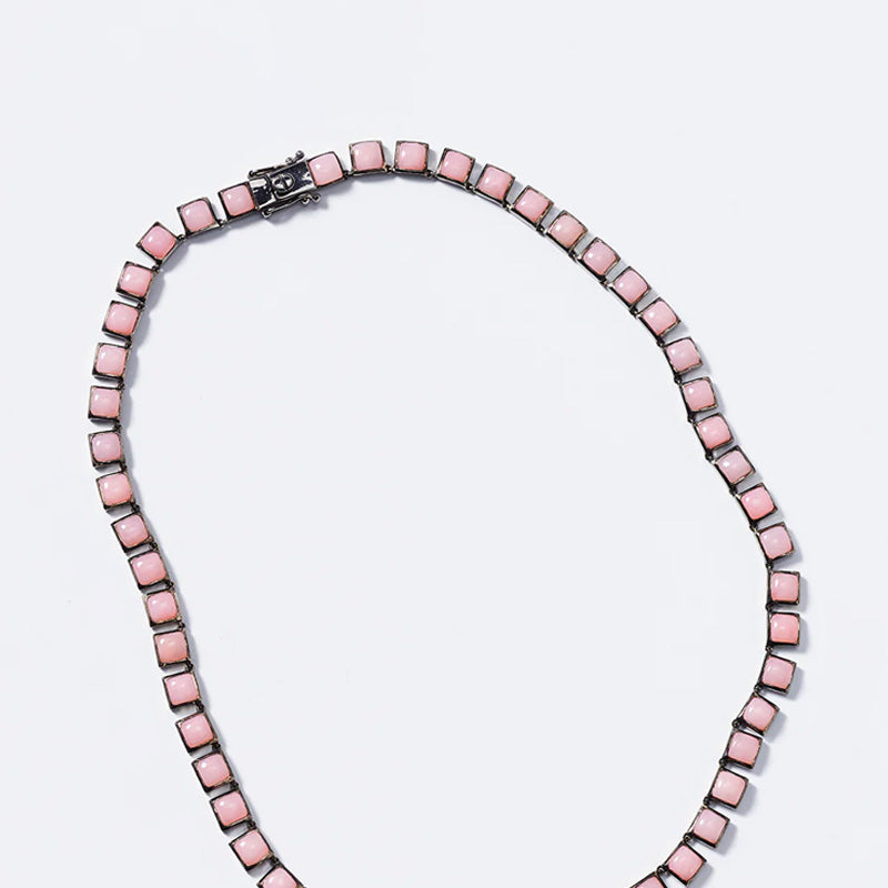 Small Tile Rivière Necklace - Pink Opal