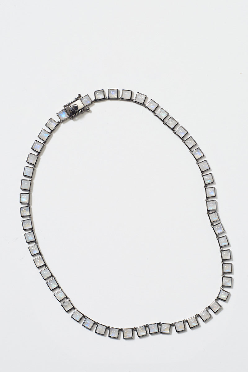 Small Tile Rivière Necklace - Rainbow Moonstone
