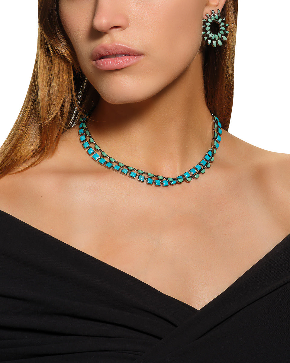 Small Tile Rivière Necklace - Turquoise