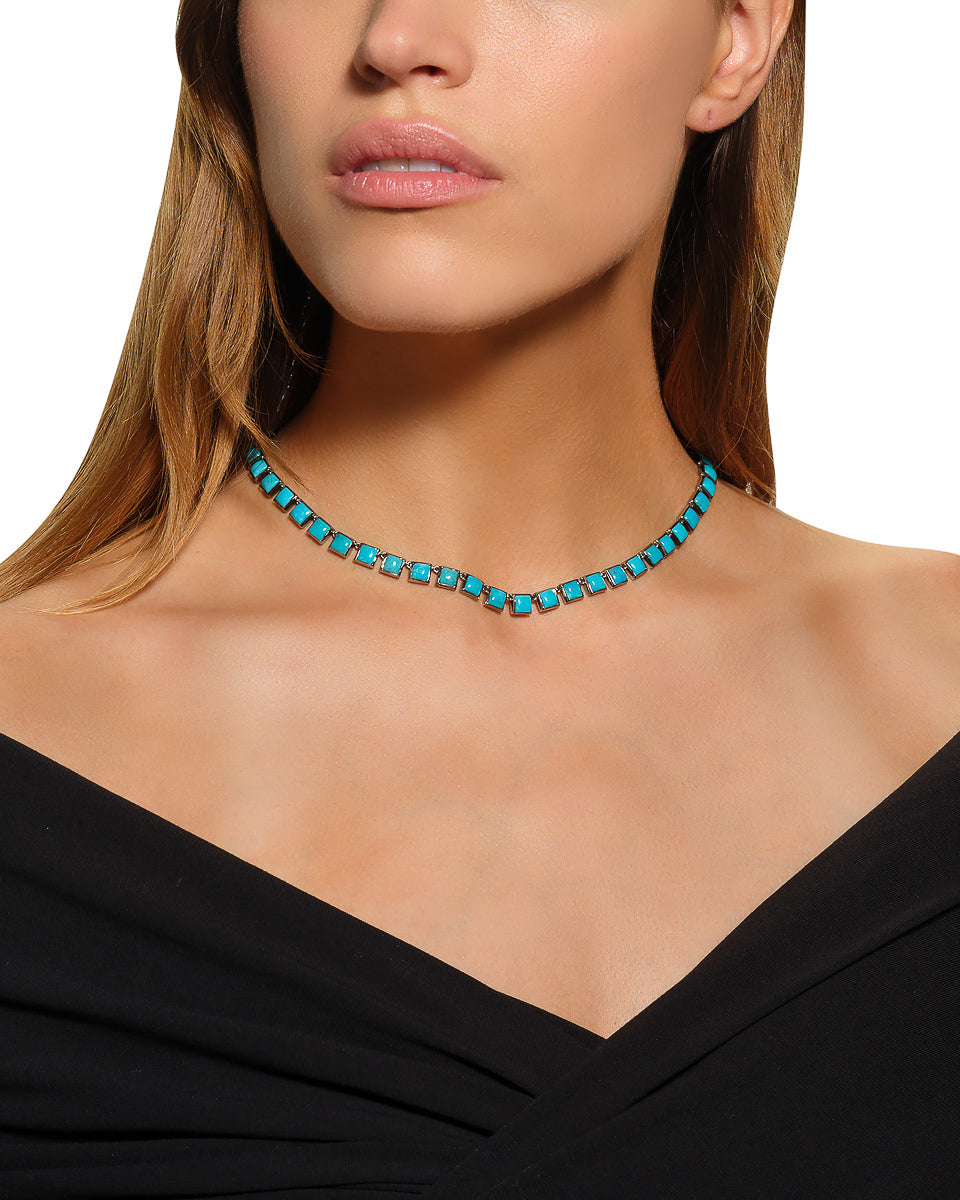 Small Tile Rivière Necklace - Turquoise