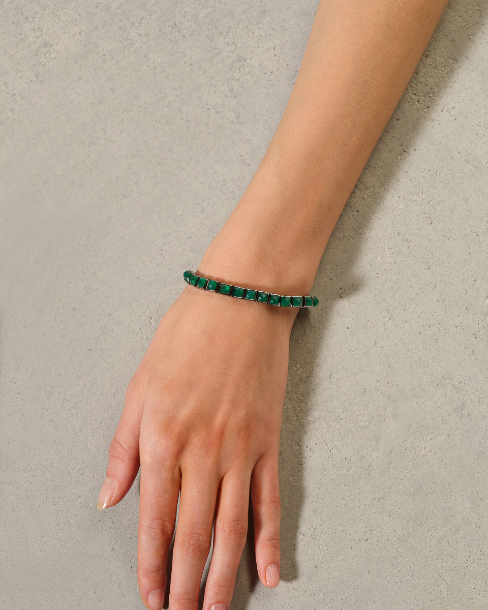 Small Tile Tennis Bracelet - Green Onyx
