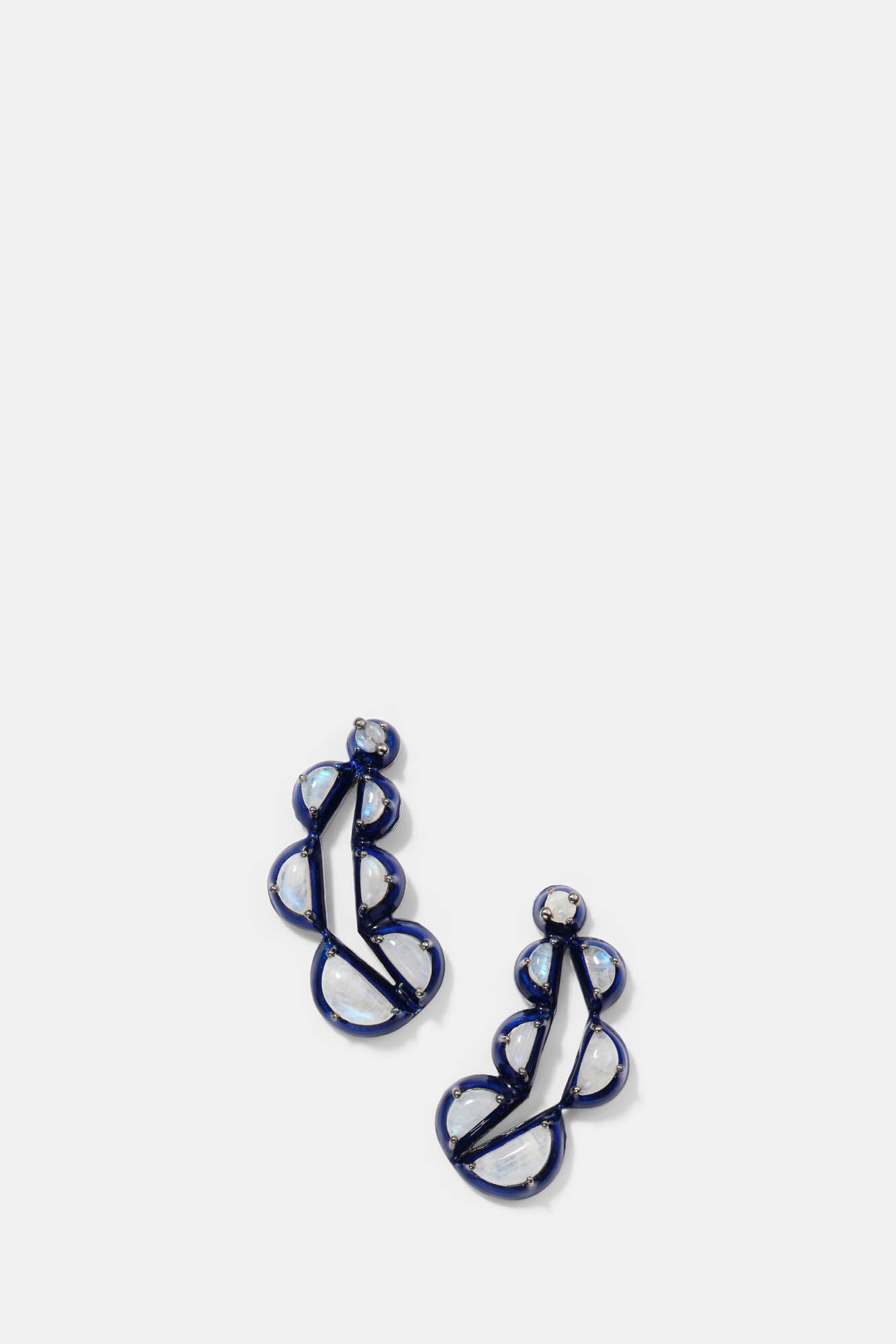 Split Pea Blue Enameled Climbers - Rainbow Moonstone