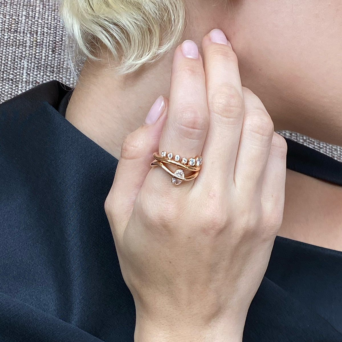 Swoop and Full Moon Ring - Diamond