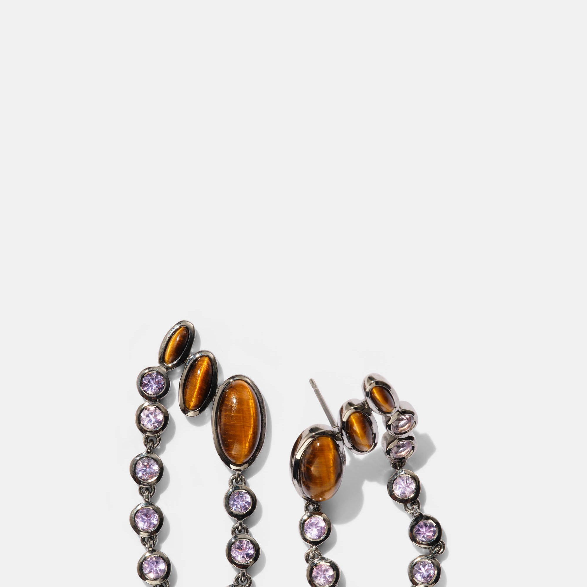 Taper & Chain Earrings - Tiger's Eye