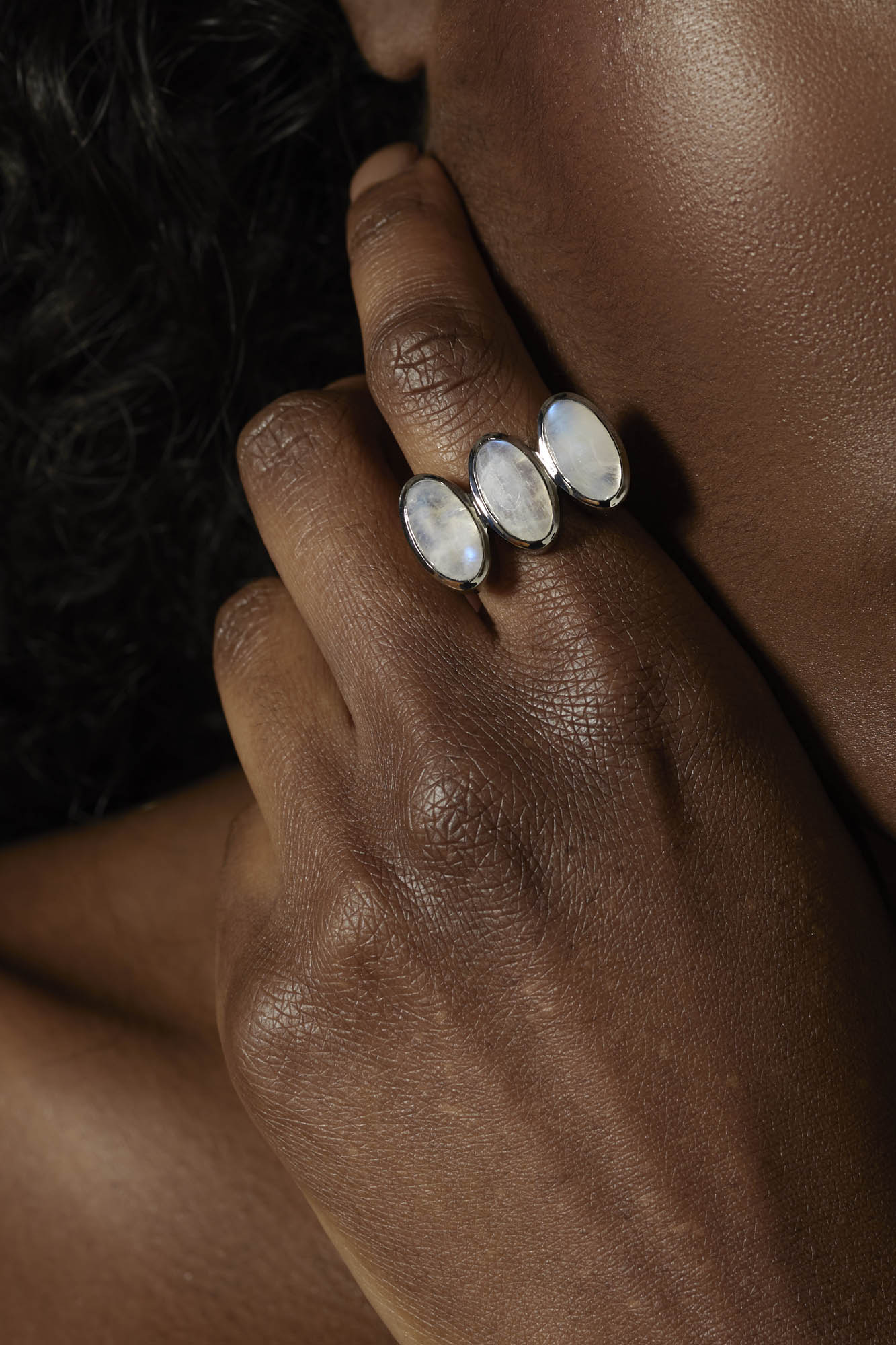 Triple Elliptic Ring - Rainbow Moonstone