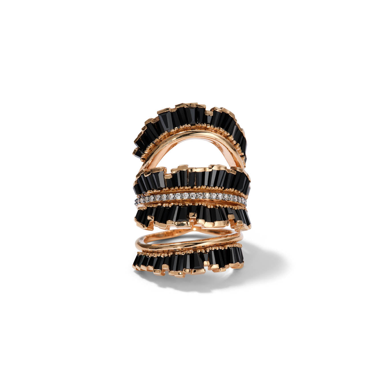 Triple Ruched Ribbon Ring - Black Spinel