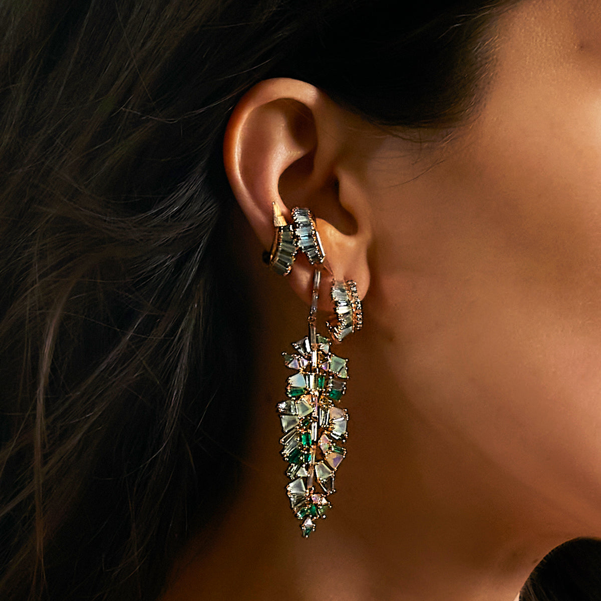 Twisting Ruched Ear Cuff - Tanzanite & Aquamarine