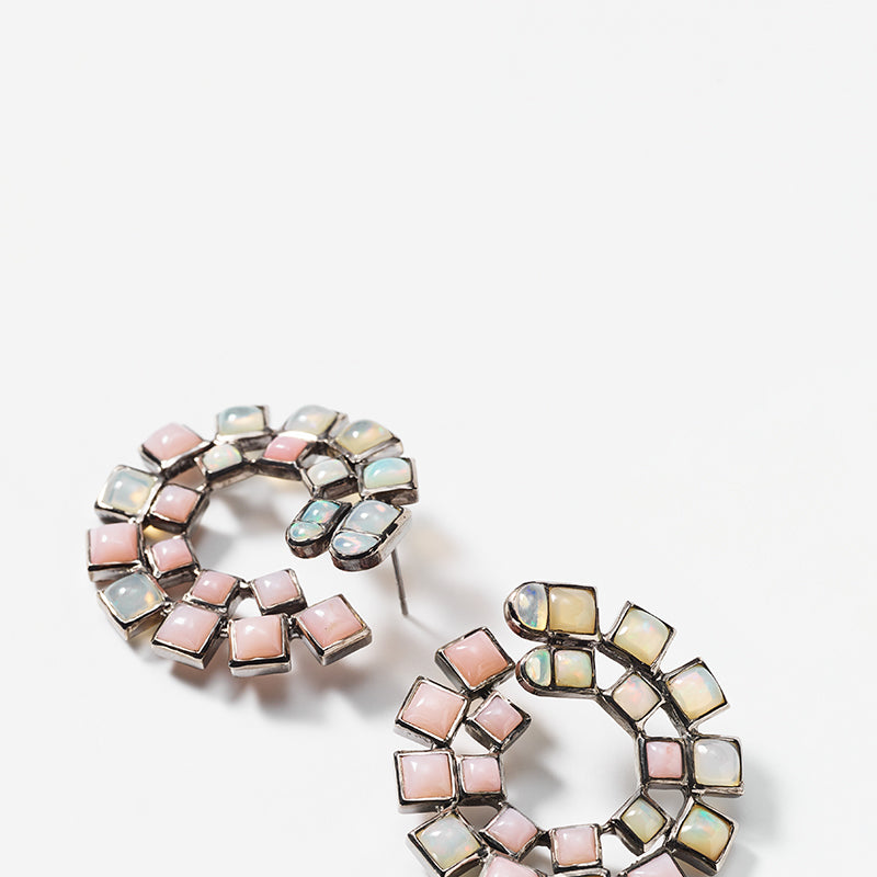 Wheel Bypass Hoops - Pink Opal & Ethiopian Opal